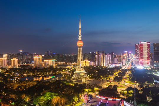 禅城高楼大厦与佛山电视塔夜景