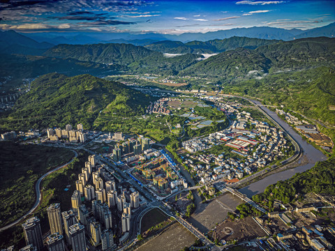 航拍荥经附城城市建设