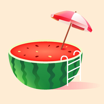 夏天解暑绿色水果西瓜果汁插画