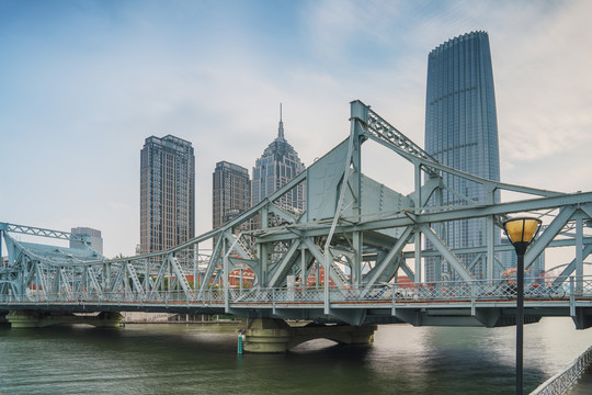 天津城市建筑天际线和海河风光