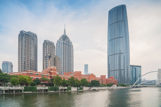 天津城市建筑天际线和海河风光