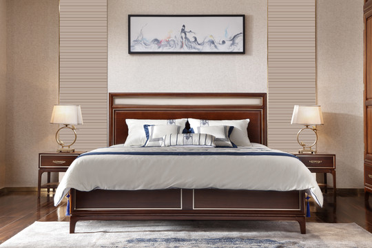 新中式实木大床衣柜卧房空间