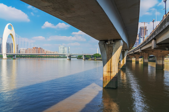 广州城市天际线桥梁和珠江风光