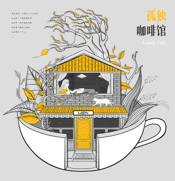 咖啡奶茶包装插画咖啡店挂画