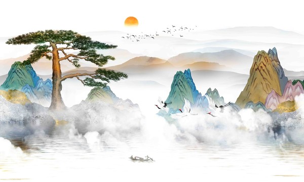 迎客松仙境山水画