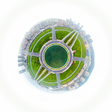 航拍大连星海广场球形全景图