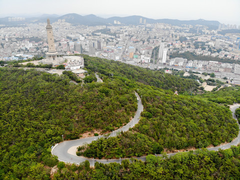 航拍辽宁大连旅顺白玉山景区