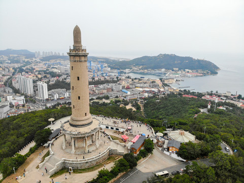 航拍辽宁大连旅顺白玉山景区