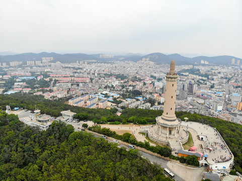 航拍辽宁大连旅顺白玉山景区