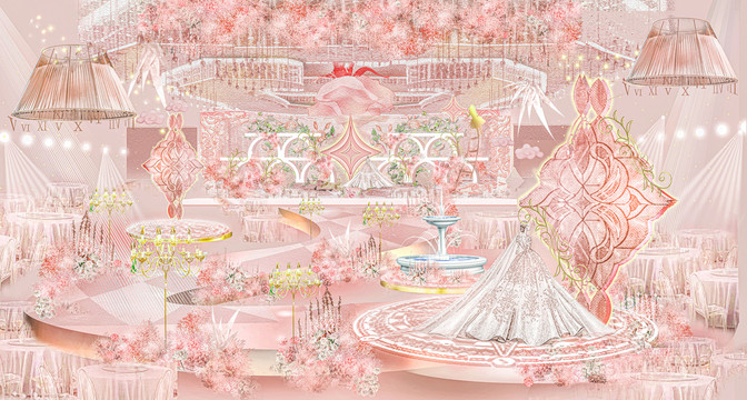 粉色花园法式秀场风婚礼
