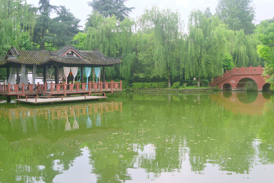 成都望丛祠水景园林建筑饮绿轩