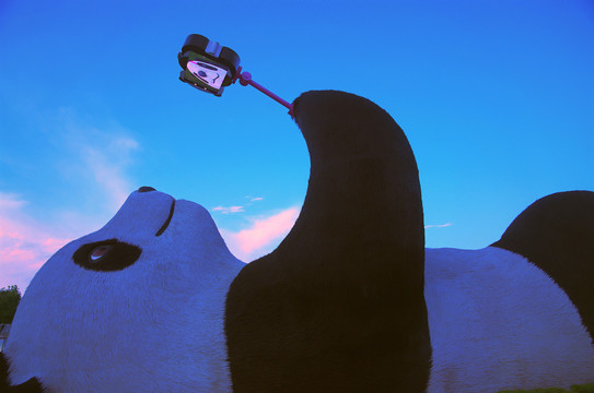 自拍大熊猫雕塑