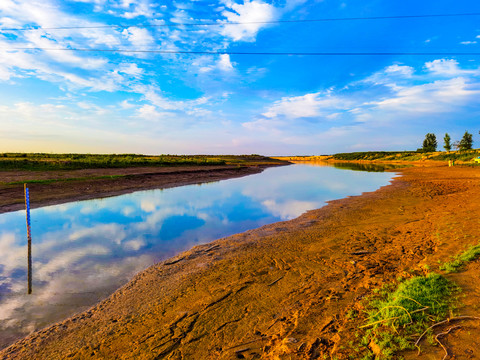 渭河河道河流与河畔风光