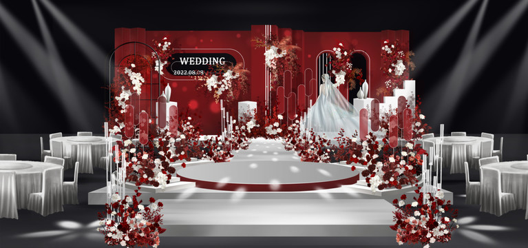 韩式红白色婚礼效果图
