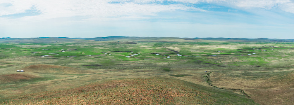 草原河流蒙古包羊群牧场大横幅