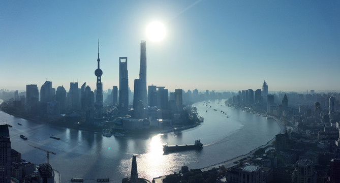 上海清晨全景航拍