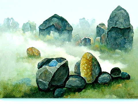 月饼包装灰色石头风景画