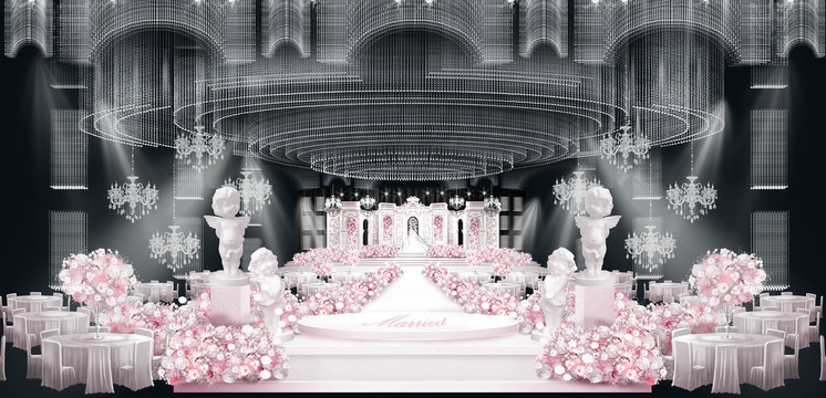 粉白色欧式城堡水晶婚礼