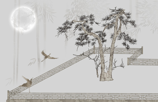 中式意境树背景墙
