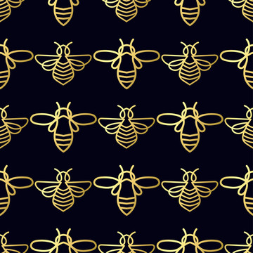 金色蜜蜂无缝背景