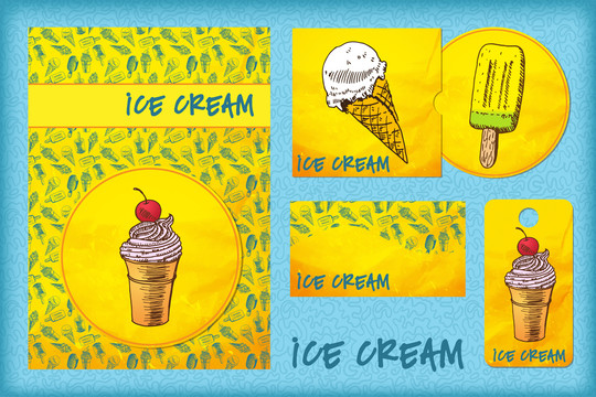 手绘冰淇淋海报插图