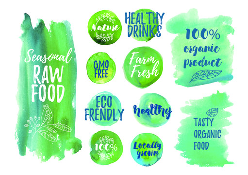 绿色有机生态 水彩logo插图