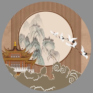 栅格楼阁山水画