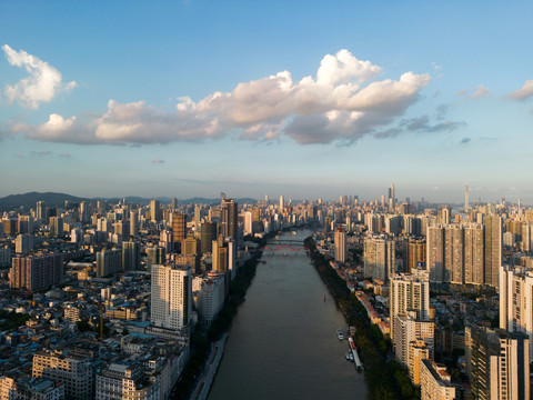 广州市中心荔湾区旧城区航拍