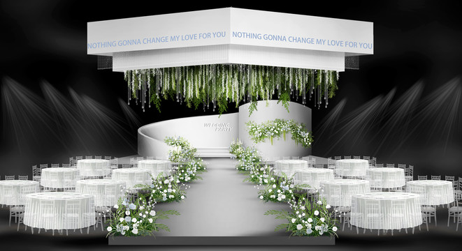 白绿色韩式婚礼舞台效果图