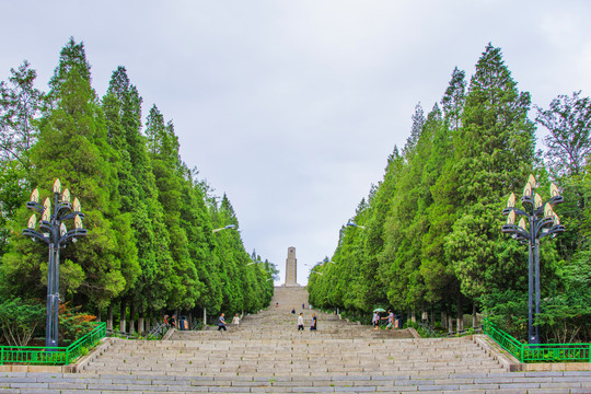 烈士山英雄烈士纪念碑与松树