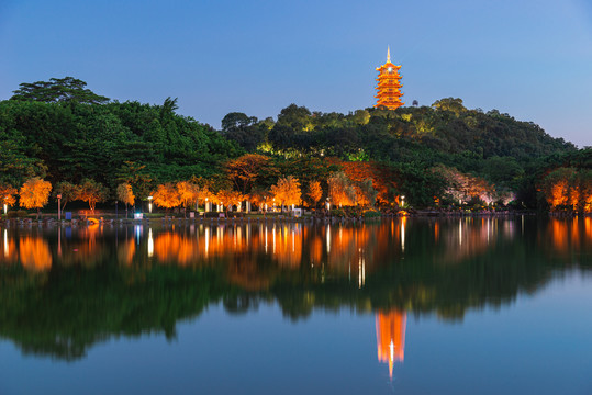 南海魁星阁与礌岗公园亮灯夜景