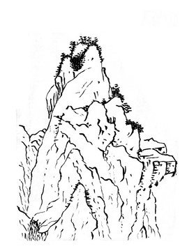 手绘国画山石山水素材