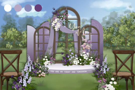 婚礼效果图紫色草坪婚礼
