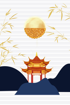中秋月饼中国风蓝色背景