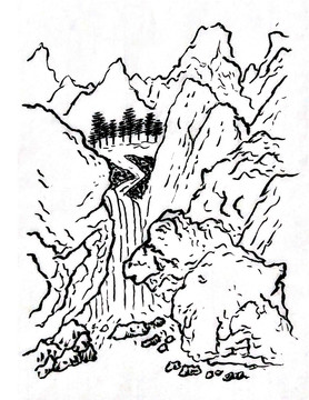 手绘国画山水山口泉分