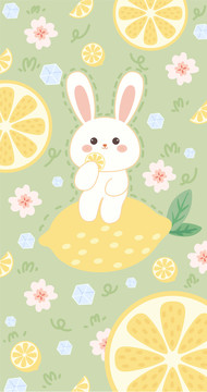 坐在柠檬上的小兔子