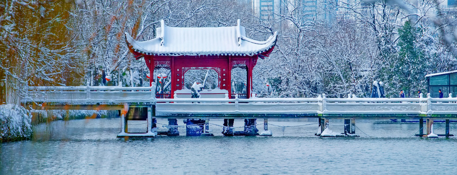 合肥包公园浮庄雪景全景图