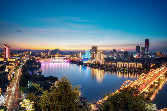 航拍柳州城市夜景