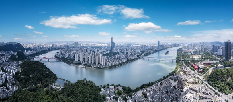 航拍广西柳州城市全景大画幅