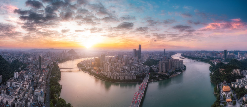 航拍柳州城市景观全景