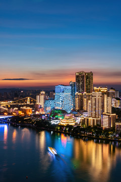 航拍广西柳州房地产夜景