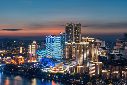 航拍广西柳州城市建筑夜景