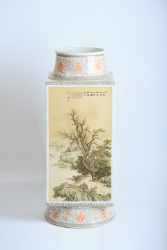 景德镇方形陶古树瓷花瓶