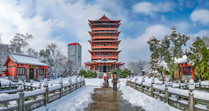 合肥包公园清风阁雪景