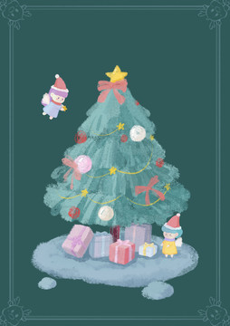 圣诞树原创插画