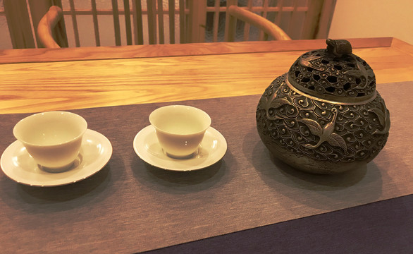 纯铜香炉茶具