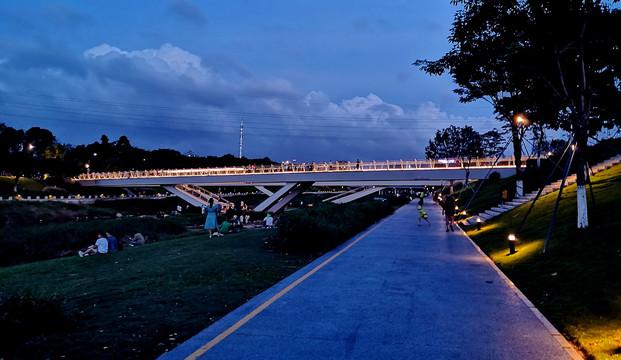 河道绿道夜景