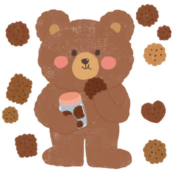 小熊吃饼干插画