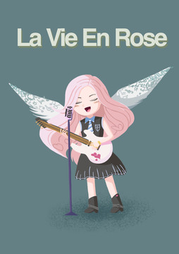 吉他女孩上色粉色
