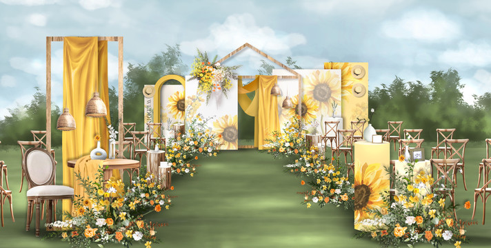 向日葵黄白色婚礼婚礼